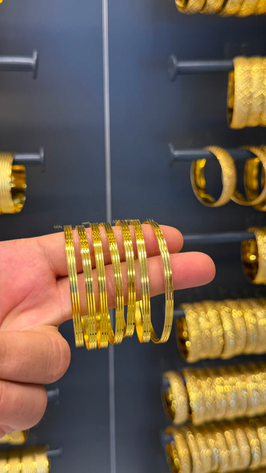 Gold Zarafet Üçlü Oluklu Ajda Altın Kaplama Bilezik